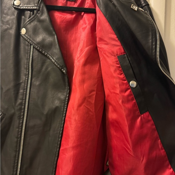 Sold *Obey Black faux Leather Jacket with Red Lining - Picture 4 of 10